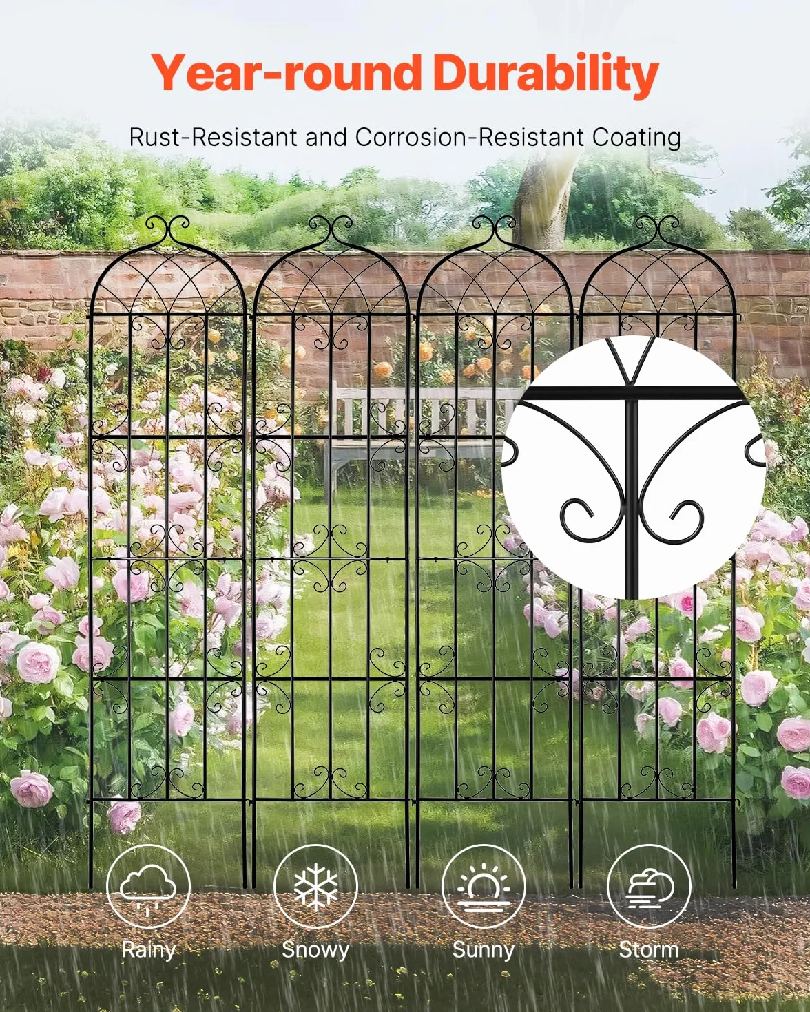 VEVOR Traliccio da Giardino Rampicanti per Piante Fiori in Metallo Antiruggine, Supporto per Traliccio per Rose Rampicanti Esterno, Traliccio Decorativo per Clematide Alta Cortili 51 x 220 cm 4 Pezzi
