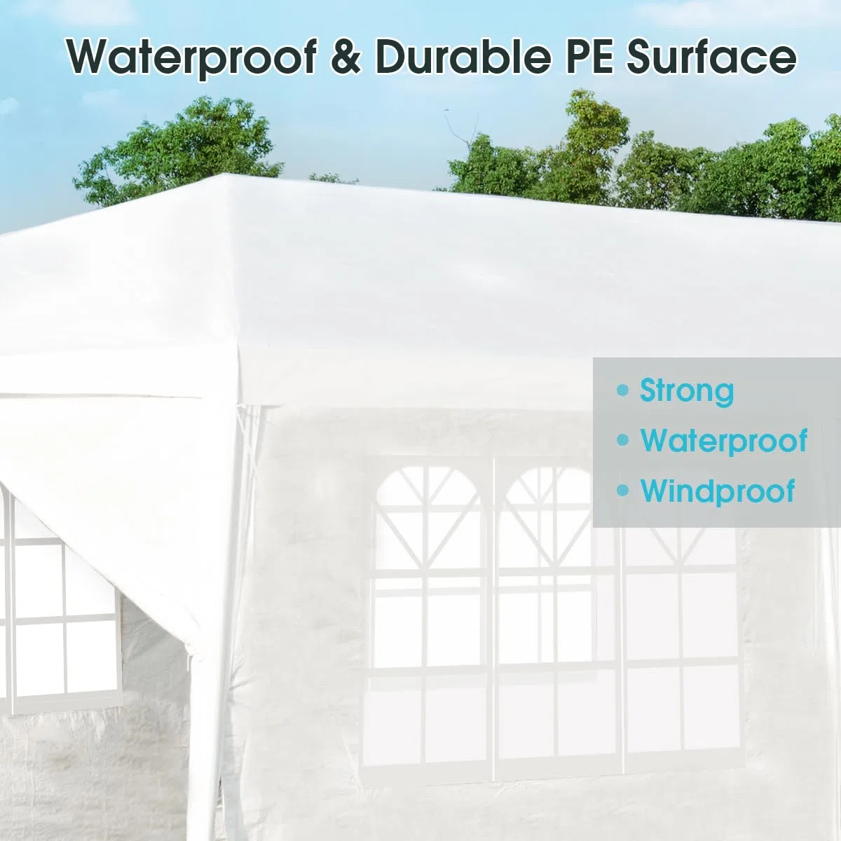 KOMFOTTEU Tenda da Giardino Pieghevole, 3 x 9 m, Impermeabile, Portatile, con Tubi Metallici e Connessione Forte, Gazebo con Corde e Picchetti per Feste, Eventi, Campeggio, Bianco