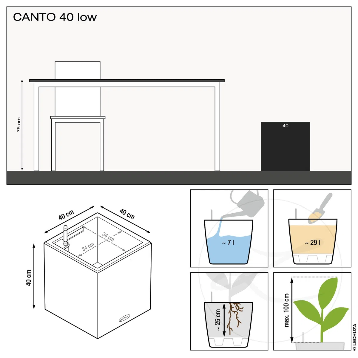 LECHUZA CANTO Stone 40 low beige sabbiato 13721