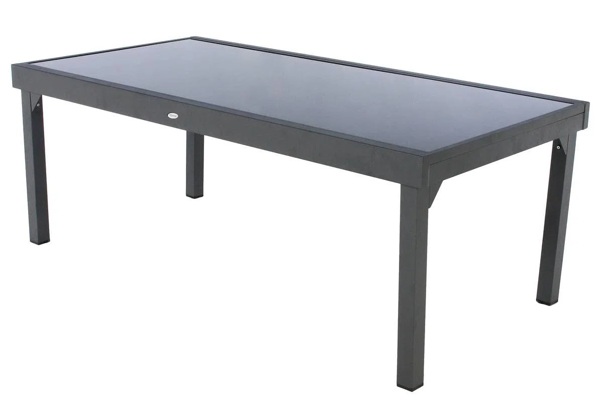 Hespéride - Tavolo da giardino allungabile Piazza, grigio grafite - 12 posti - Alluminio antiruggine, vetro temperato - Mobili da esterno con prolunga scorrevole