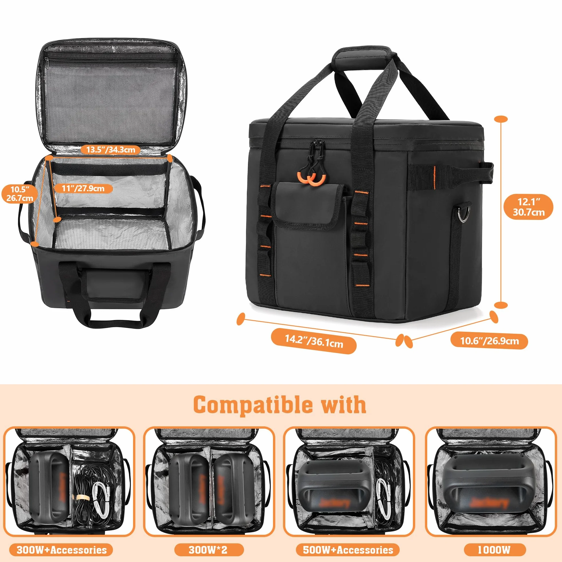 Trunab Custodia da Trasporto Resistente all'Umidità Compatibile con Jackery Explorer 300/500/1000/1000 Pro/ECOFLOW River2/River2 Pro/River2 Max, Borsa per Generatore Scolastico con Divisori Regolabili