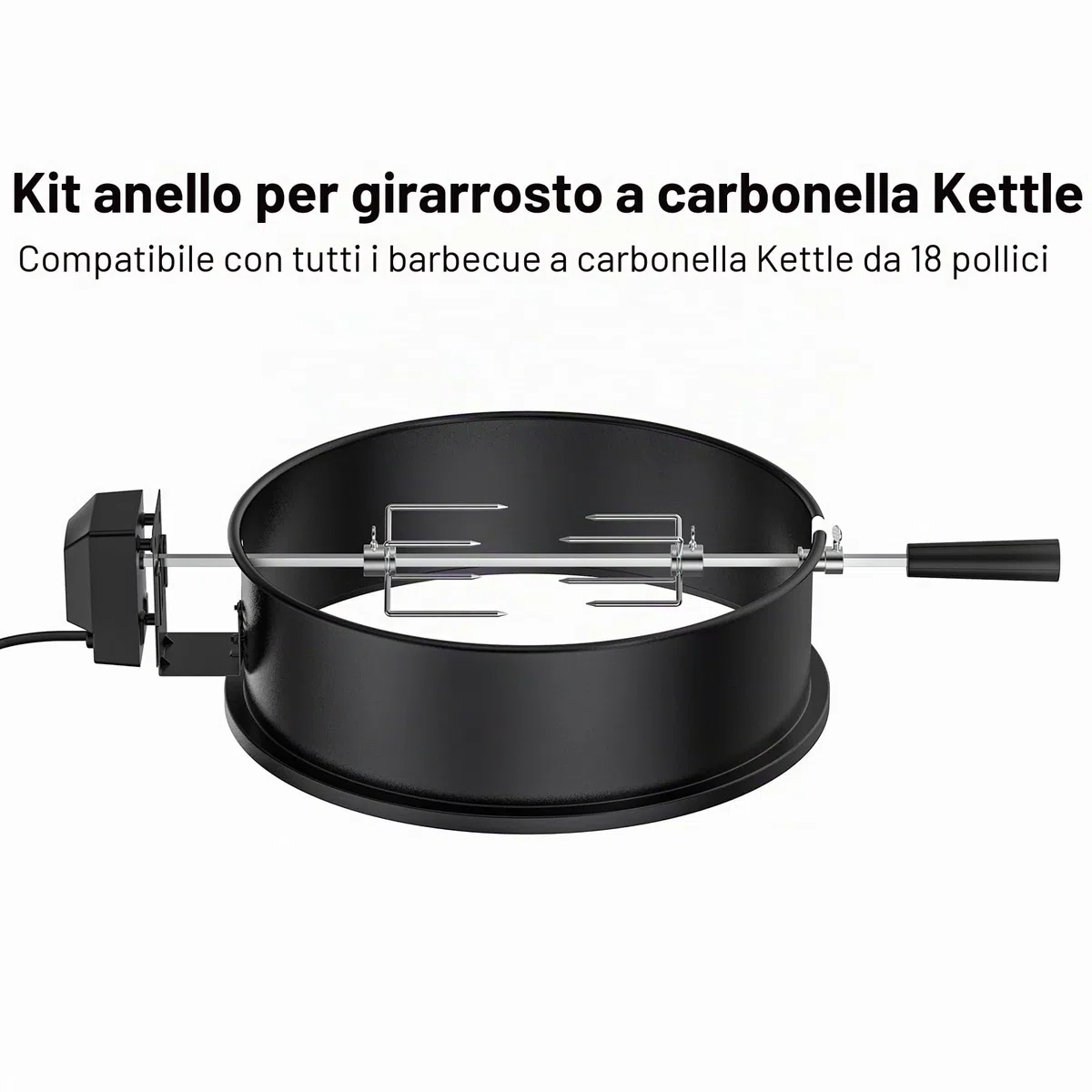 Onlyfire girarrosto per barbecue, Carbone bollitore Grill girarrosto, Arrostire Kit Anello con spiedo, Motore Elettrico Si inserisce Weber 47CM bollitore BBQ e Altre Griglie 47cm Kettle (smaltato)