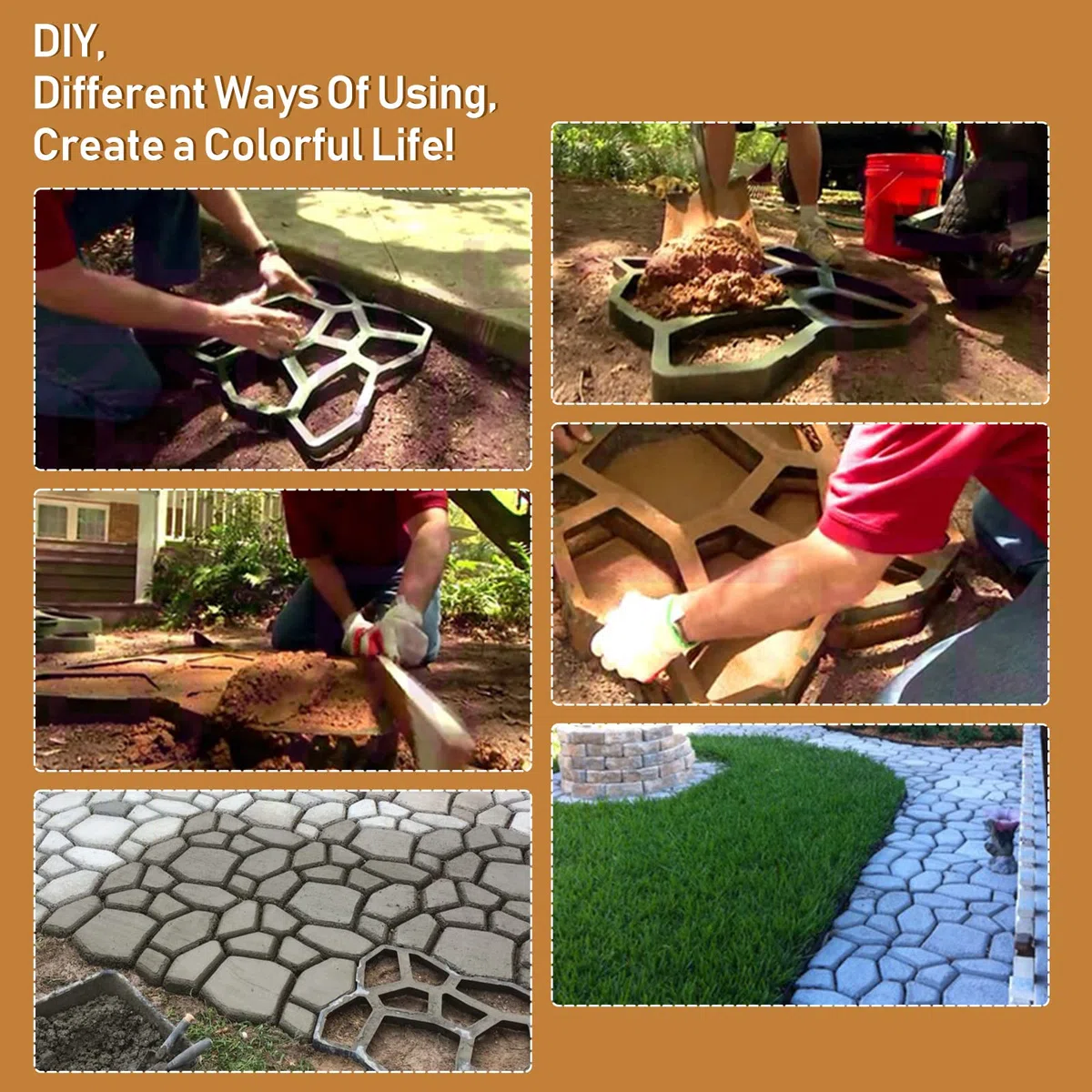 Randaco 10 Pezzi Stampo in Cemento, Stampo in plastica per calcestruzzo da giardino, Pavimentazione di Pietra Cemento Forma per esterni terrazze 43 x 43 x 4 cm