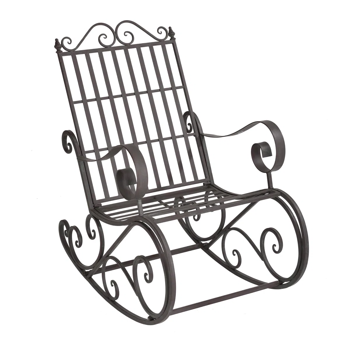 [en.casa] Sedia a Dondolo da Giardino in Metallo Poltrona Relax da Esterno con Braccioli Curvi e Schienale Alto Motivi Decorativi in Stile Country Shabby per Balcone Terrazza Patio - Verde