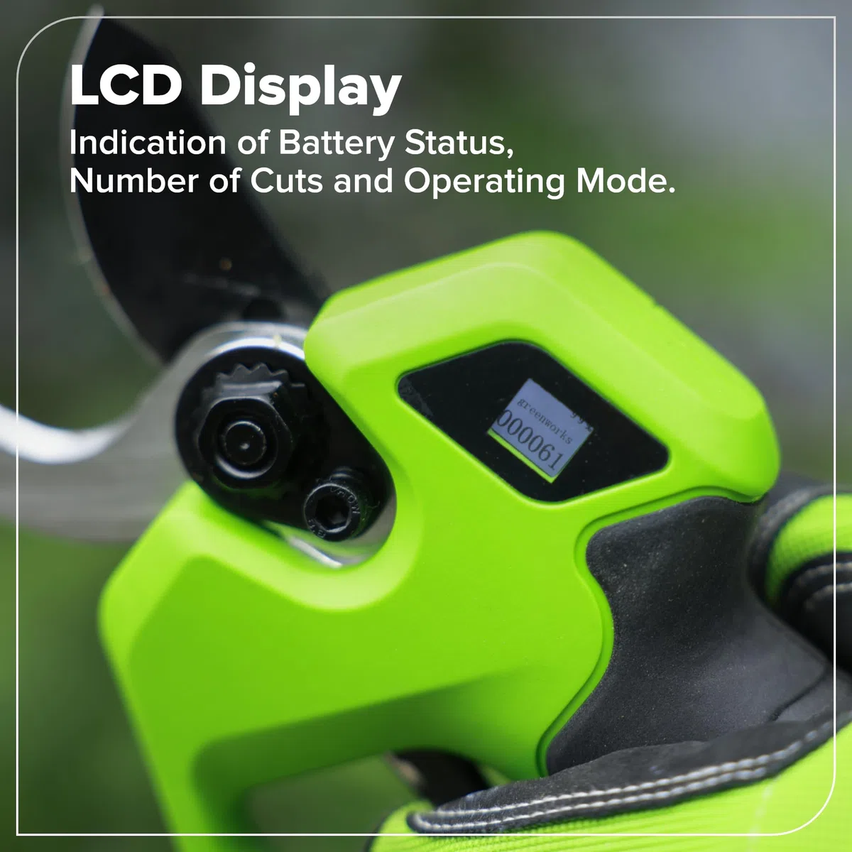 Greenworks Forbice Elettrica 24V Solo Utensile, Motore Brushless, Lame Acciaio Laser, Apertura 22/32 mm, Display LED, Forbice Potatura Batteria LP1212A1