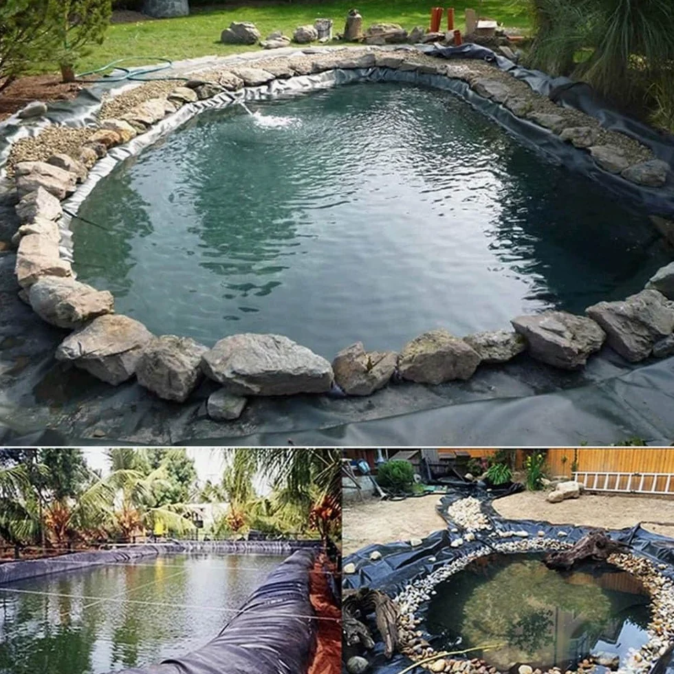 Telo per laghetto in HDPE Resistente 9x10 m (29,5 Piedi x 32,8 Piedi) Membrana Nera Flessibile per laghetti e laghetti da Giardino Rivestimento Impermeabile e Durevole Vari