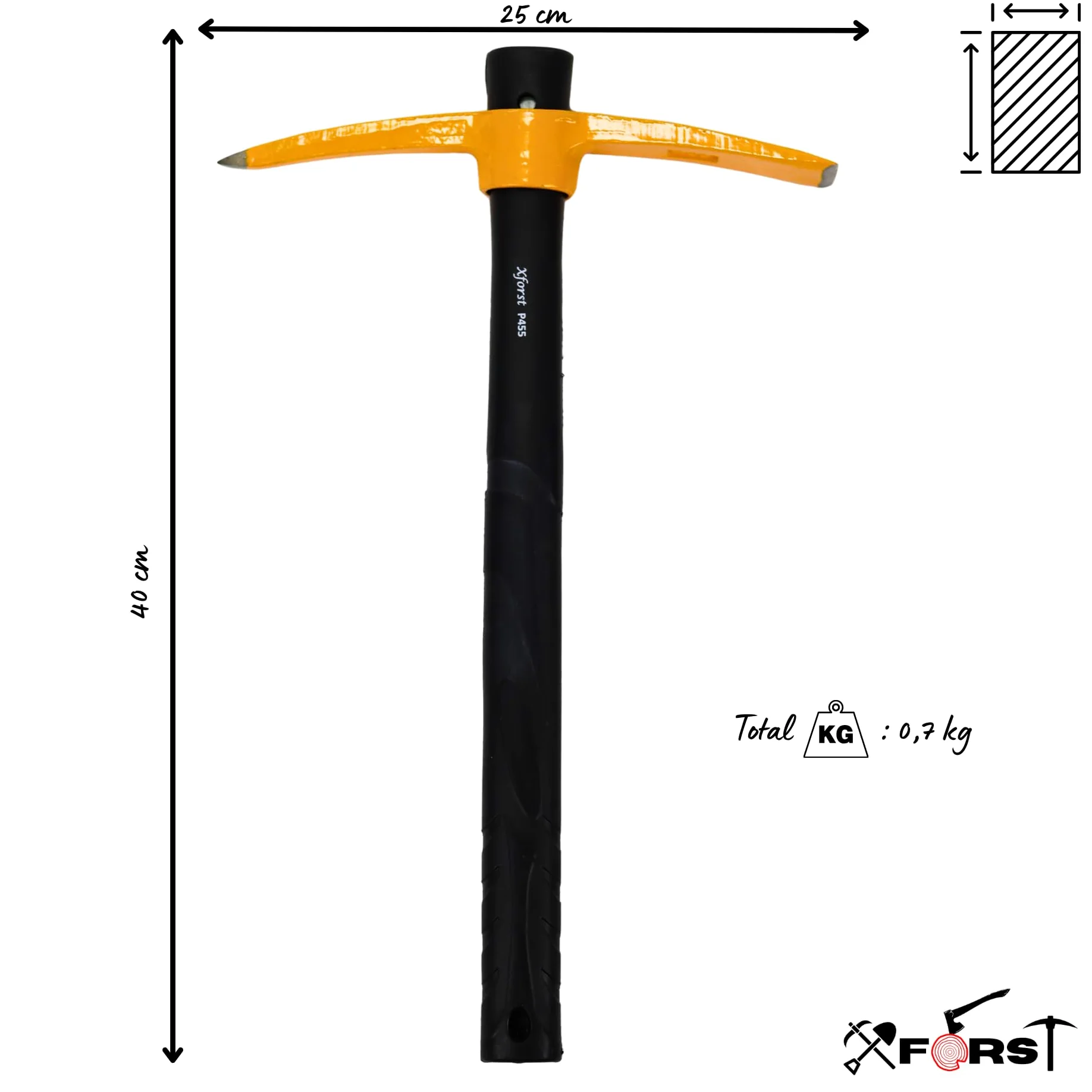 Xforst Set da giardinaggio con piccone e mini-pala, con manico in fibra di vetro e teste in acciaio forgiato, robusti e leggeri, ideali per giardinaggio, campeggio e prospezione. X-S800 & X-PF45.