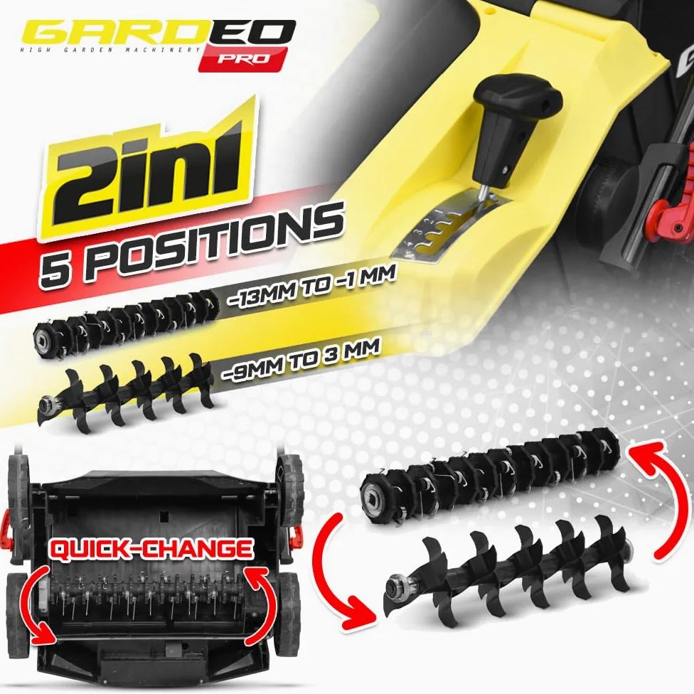 GARDEO GSCEE1802B4W - Scarificatore arieggiatore elettrico 1800W, larghezza area di lavoro 40 cm. Garanzia 3 anni