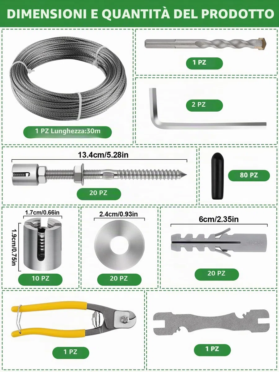 Kalolary Traliccio in Filo Giardino per Piante Rampicanti, 30M Kit Traliccio Filo d'Acciaio Resistente Acciaio Inossidabile Piante Parete Corda Acciaio Rampicante Kit Traliccio Cavi con Morsetto Croce