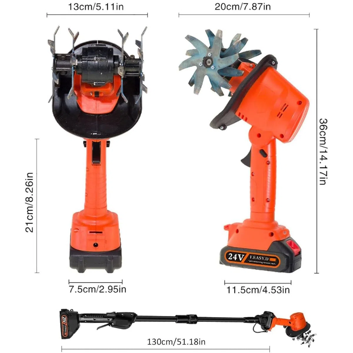 Motozappa Elettrica Da Giardino Senza Fili – Motocoltivatore 21V Con 2 Batterie, Denti In Acciaio A 4 File, Profondità 10cm, Asta Estensibile Da 1,3M – Per Smuovere Il Terreno, Diserbo & Serre