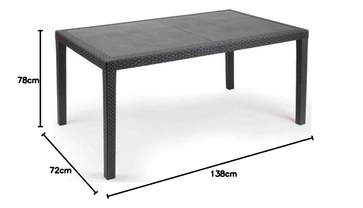 Dmora - Tavolo da esterno Imola, Ripiano fisso rettangolare, Tavolo da giardino multiuso effetto rattan, 100% Made in Italy, 138x78h72 cm, Antracite