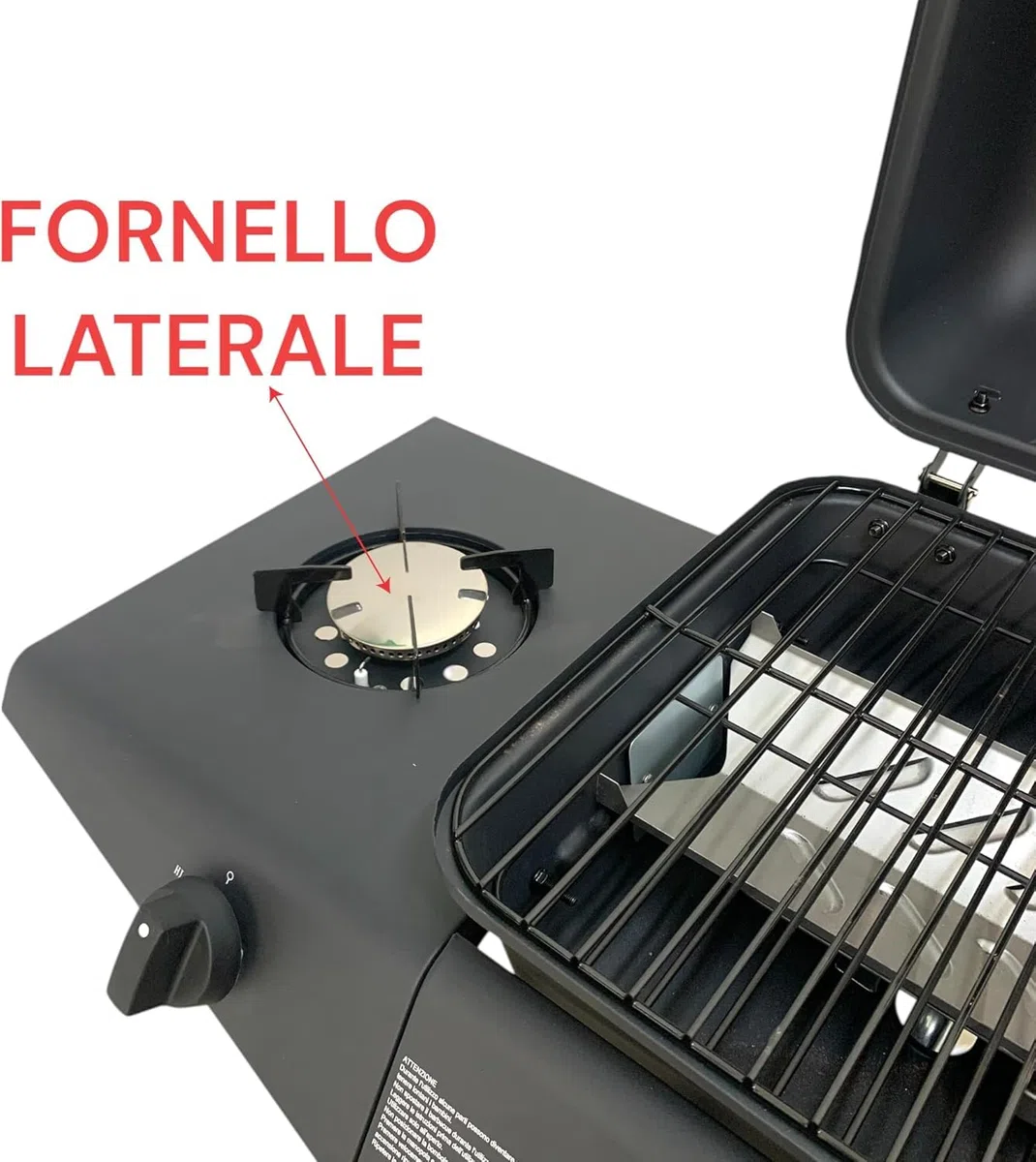 Barbecue a Gas con 2 Fuochi, Piano Laterale e Fornello, Griglia in Acciaio, a Pietra Lavica e Ruote per Trasporto Ideale per Giardino e Terrazzo