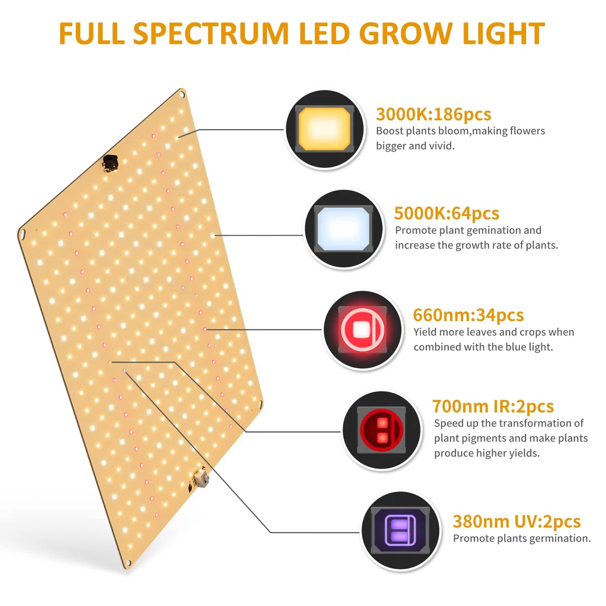 Lampada a LED per piante 1200W dimmerabili a spettro completo, con IR e UV, per piante d'appartamento