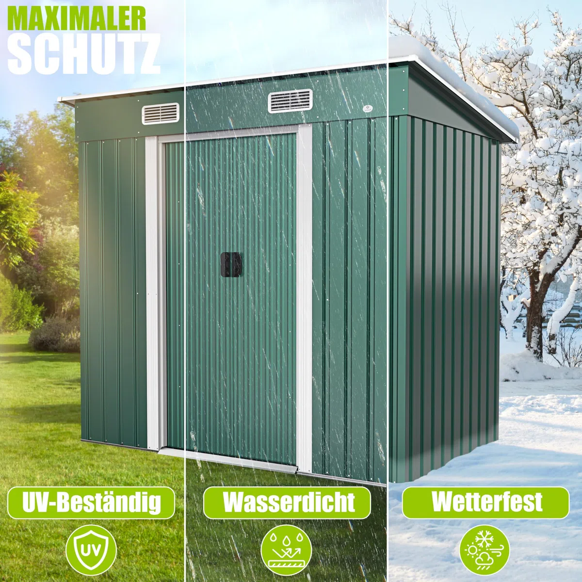 KESSER - Casetta per attrezzi L in metallo, 4 m³ con fondazione | 210 x 132 x 186 cm | 2 porte scorrevoli e fondazione | capanno attrezzi | Armadio da giardino | tetto spiovente capannone giardino