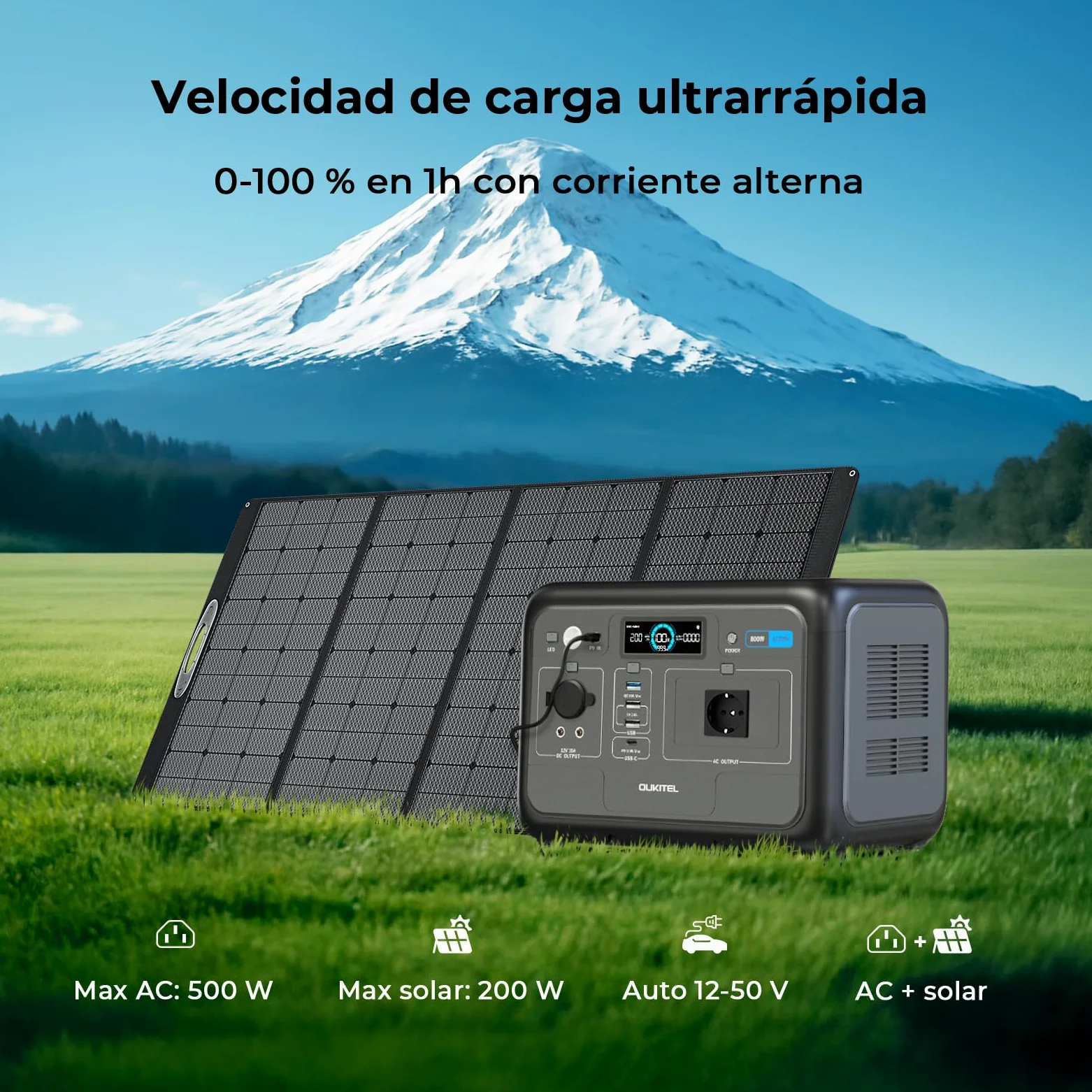 OUKITEL P800 Stazione di Energia Portatile 800W, Centrale Elettrica Portatile Batteria Lifepo4 512Wh, Generatore Con Uscite Usb A E C, Potenza Massima 1600W, Ricarica Rapida 6 Kg, Ideale Per Campeggio