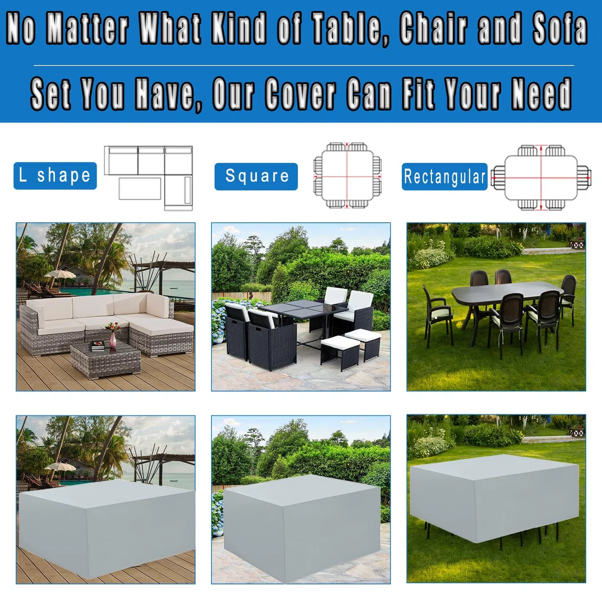Coperture per Mobili da Giardino Impermeabile, 150x100x90cm, Copertura Tavolo Esterno, Oxford Copertura per Tavolo Esterno, Impermeabile, Antivento, Anti-UV, Rettangolare(Grigio)