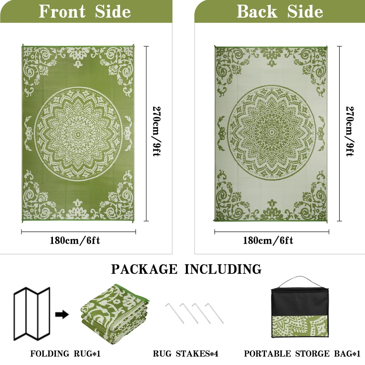 Homcomodar Tappeto per esterni, resistente alle intemperie, 180 x 270 cm, lavabile, in plastica, resistente ai raggi UV, per giardino, patio, balcone, terrazza, barbecue, piscina, cortile (erba)