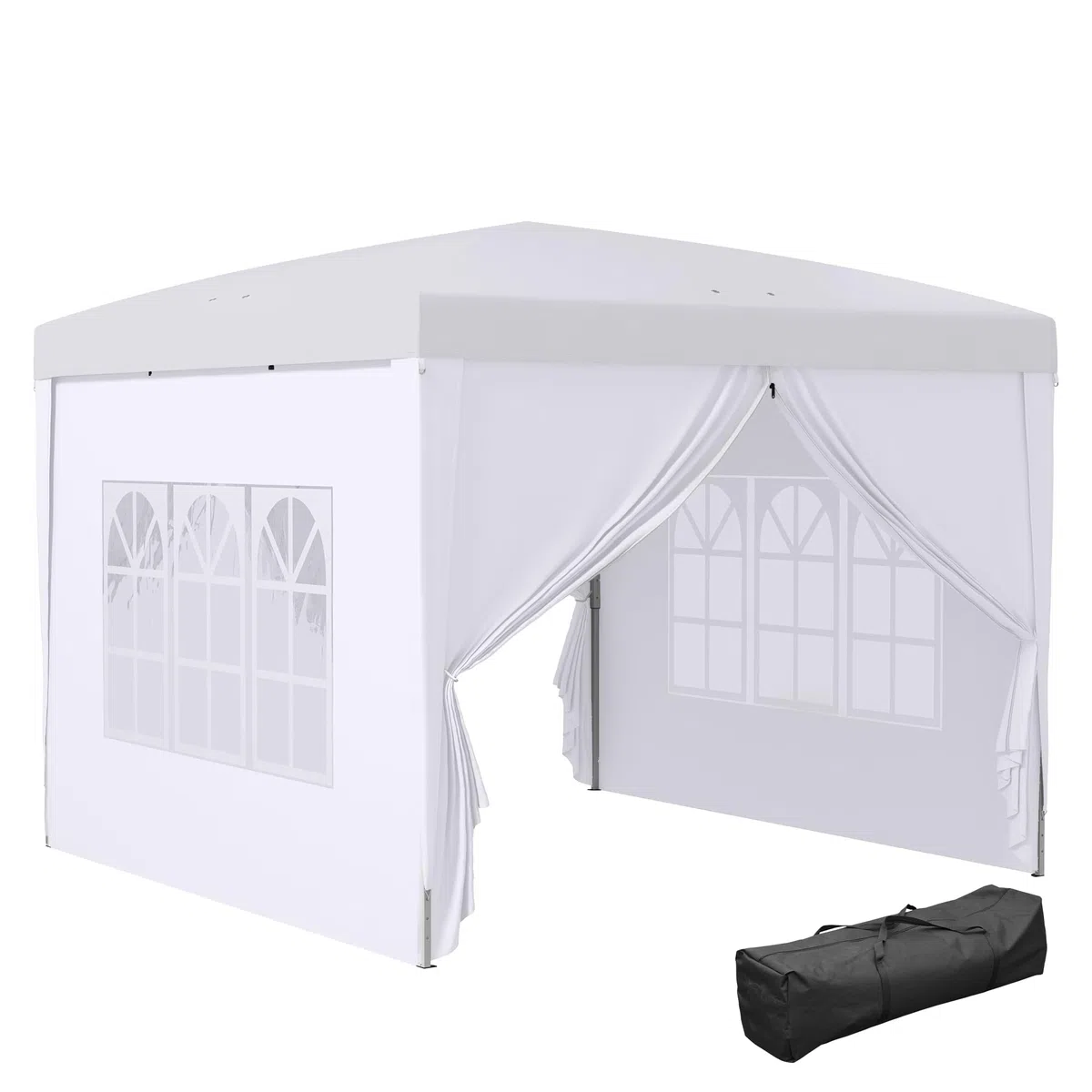 Outsunny Gazebo Pieghevole 3x3 Pop Up con 2 Porte e 2 Finestre, 4 Pannelli Laterali e Borsa da Trasporto, Gazebo da Esterno in Acciaio e Tessuto Oxford, per Giardino, Feste, Campeggio, Bianco