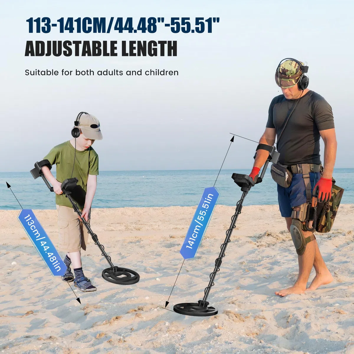 Metal detector professionale con 2 batterie, 5 modalità Metal detector per adulti e bambini, chip anti-interferenza, impermeabile IP68, alimentazione a batteria e USB (Azzurro)