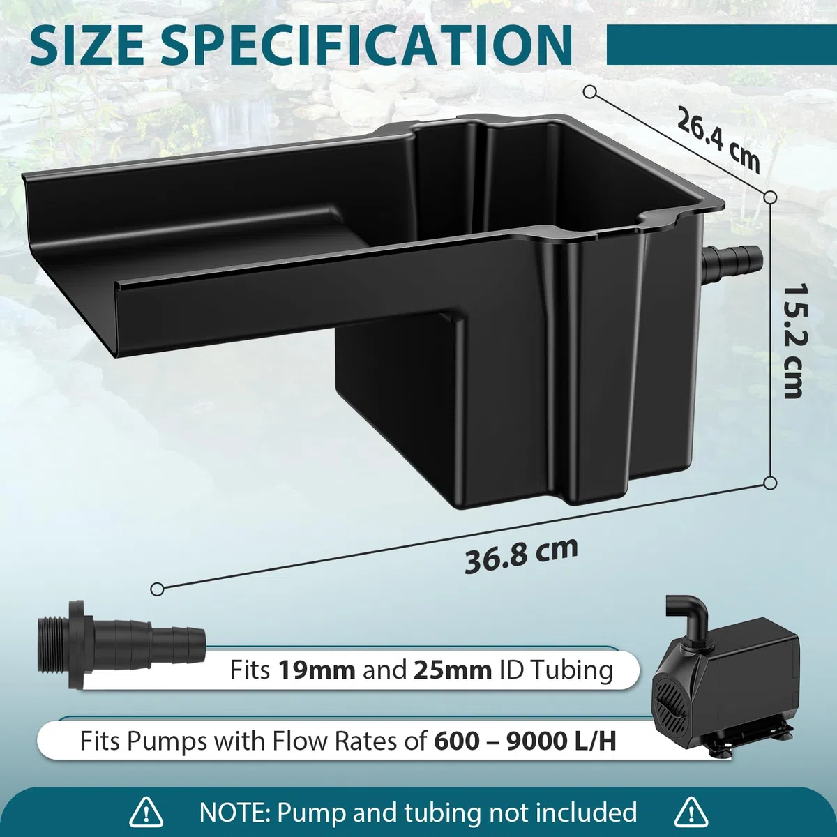 Filtro per laghetto a cascata, 20 cm di larghezza, per laghetto piccolo, ideale per il giardino, nero