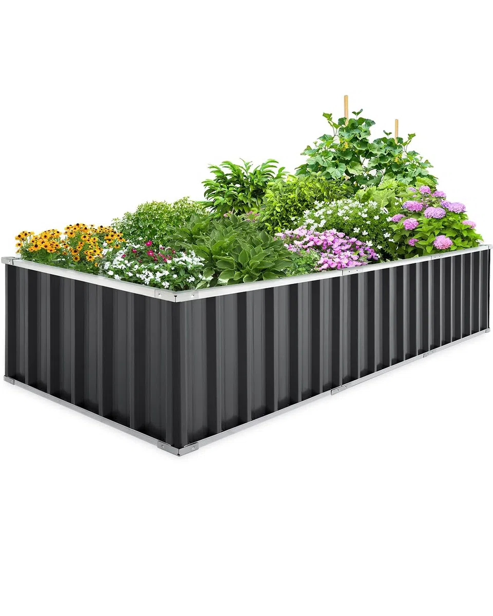 KING BIRD Orto RiAlzato in Metallo Galvanizzato, Fioriera Esterna per Verdure, Erbe, Fiori, 258x90x46cm, Verde Scuro