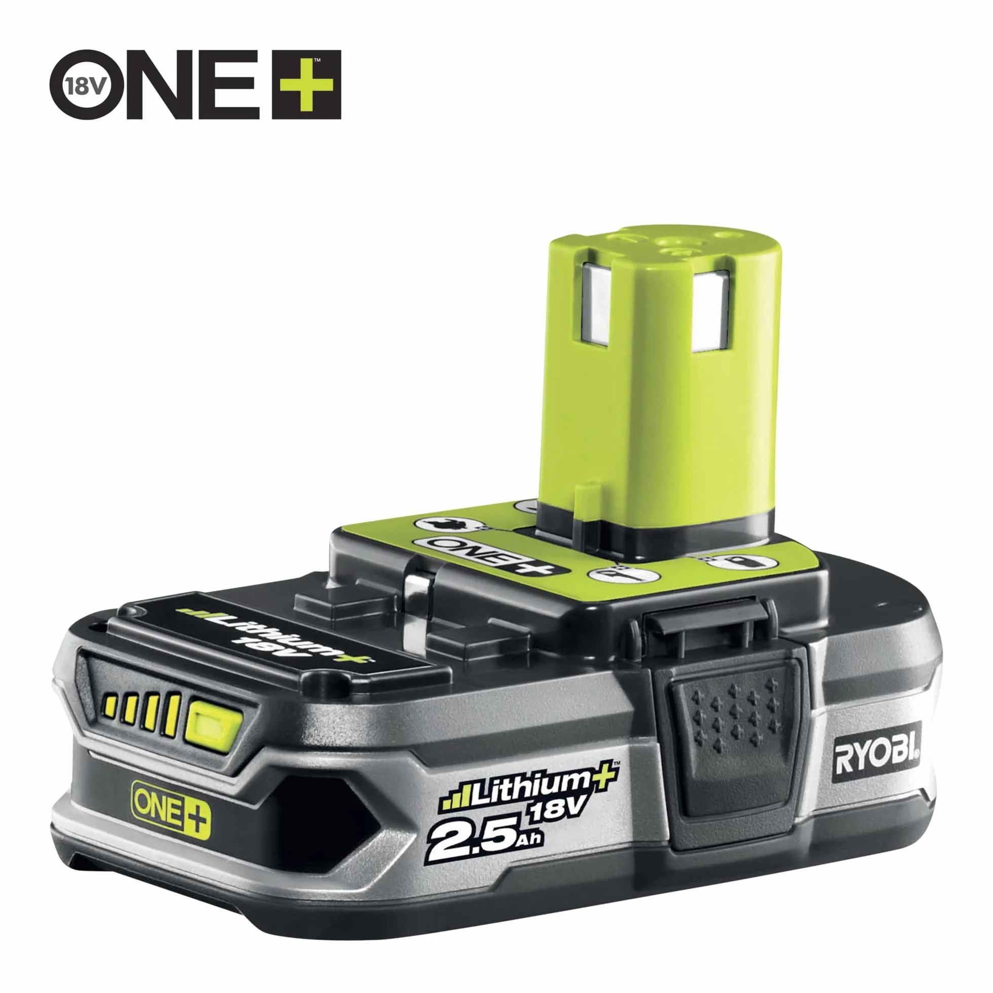 Ryobi Kit Batteria e Caricabatterie Originali 18V ONE+ con Batteria 2,5Ah Lithium+ e Caricatore 2,0A, Tecnologia IntelliCell, Indicatore LED, Compatibile con Oltre 200 Utensili, RC18120A-125