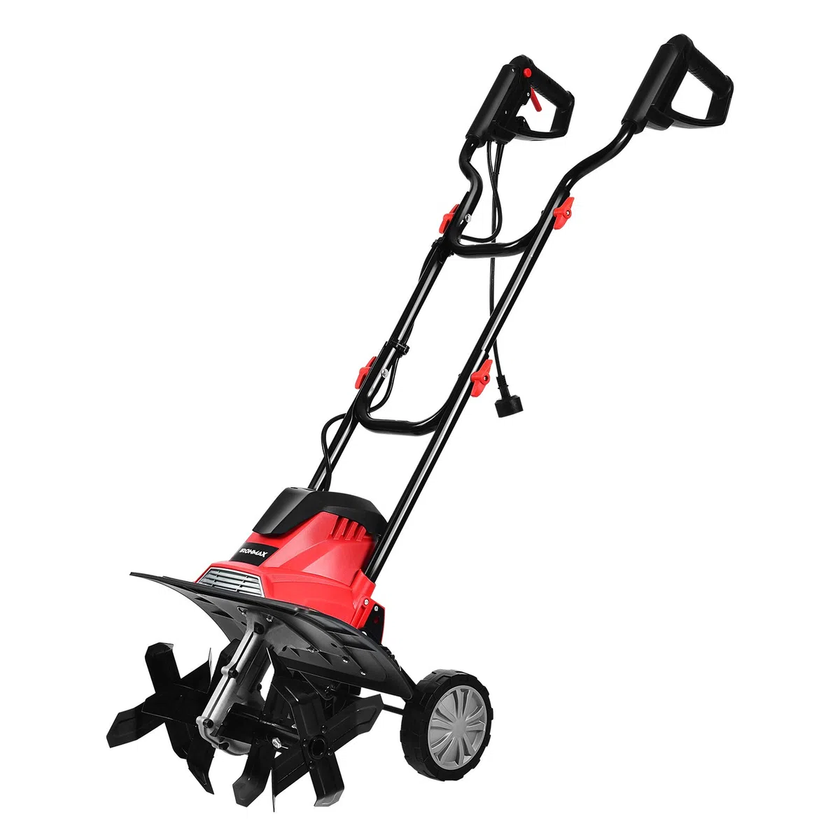 COSTWAY Motozappa Elettrica 1200W/1500W, Zappatrice Elettrica con Maniglia Pieghevole, Ruote Regolabili, 4/6 Lame, Velocità 365/400 PRM, Profondità 22 cm, Larghezza 35/43 cm (Rosso, 1200 W)