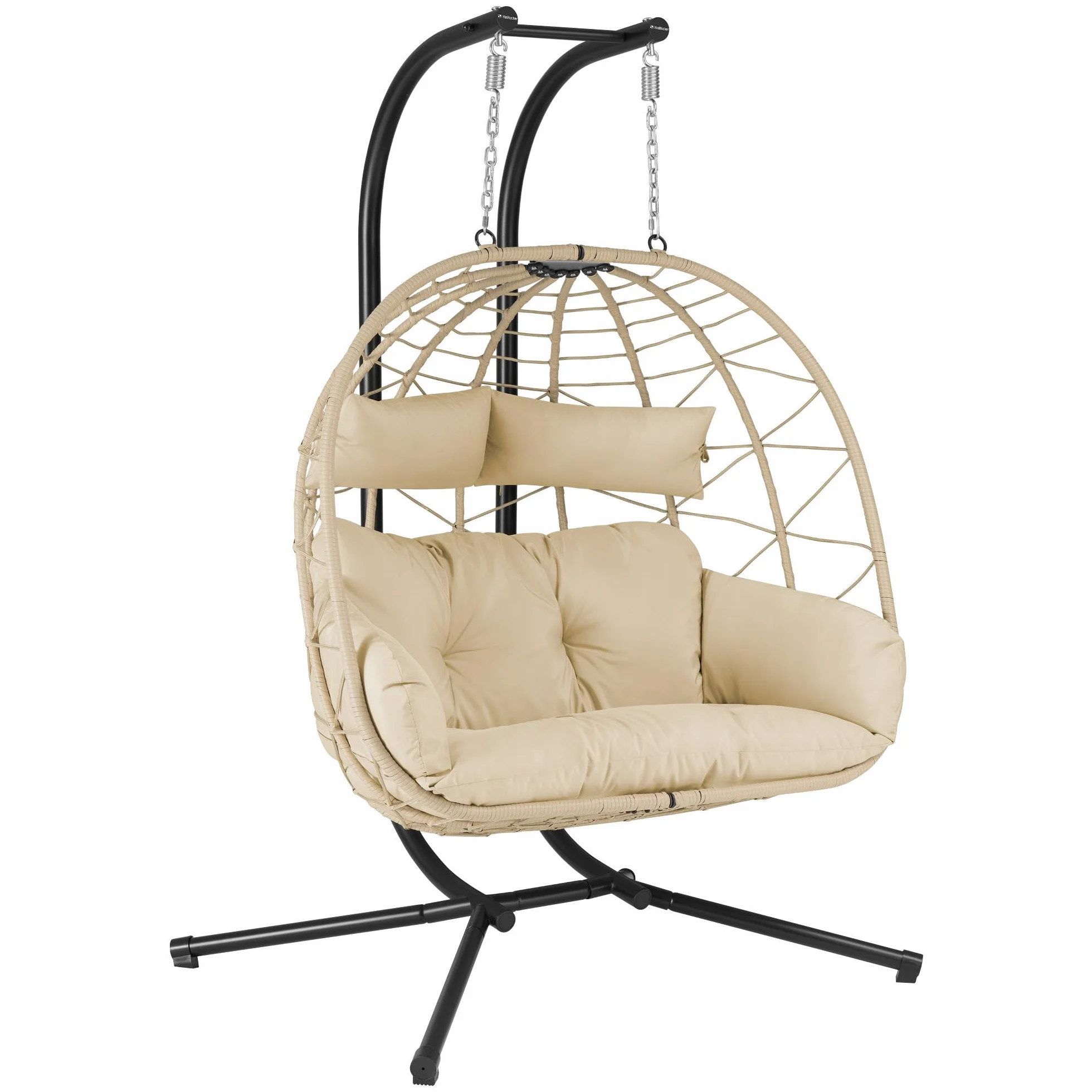 sedia sospesa per 2 persone con sostegno | Crema | Altalena XXL per interni ed esterni | Cuscino e cuscino inclusi | Sedia a due posti, sedia in vimini