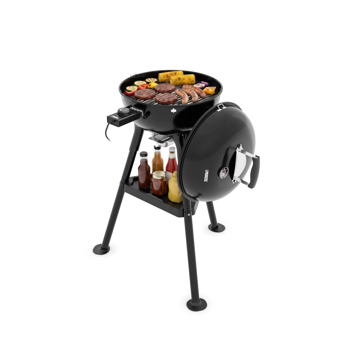 Princess Barbecue Kettle Ibrido, Elettrico e a Carbone, 2000 W, Termostato Regolabile, Termometro Integrato e Griglia Smaltata, 01.112270.01.001