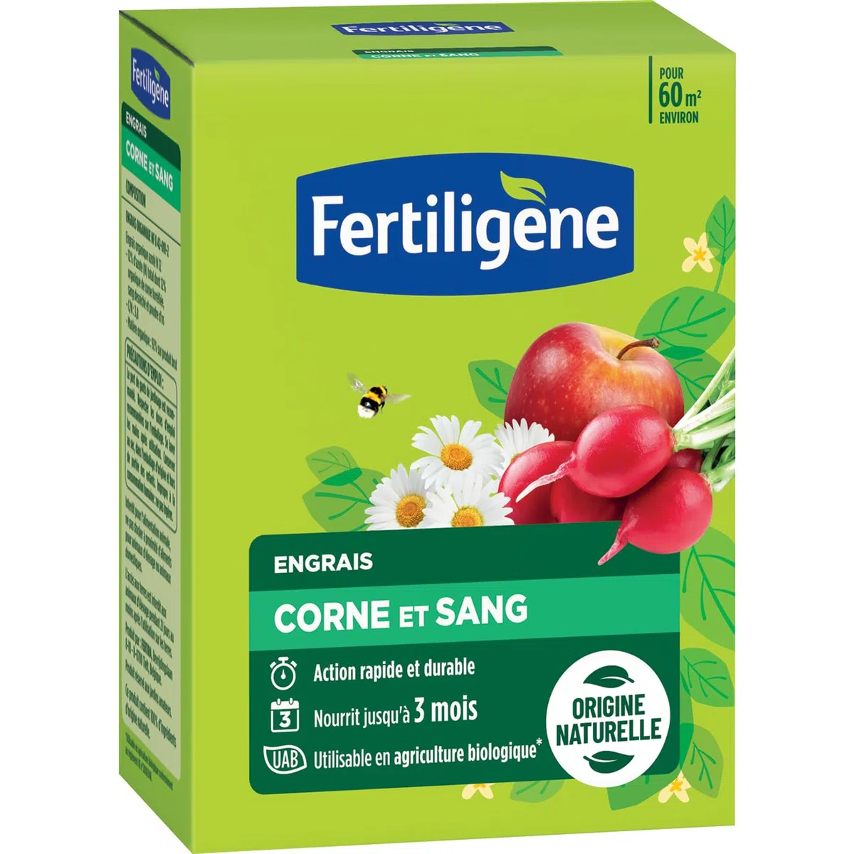 FERTILIGENE FCOSAN3 - Engrais Corne et Sang 3 kg - Action rapide et durable - Nourrit jusqu'a 3 mois - Jusqu'a 60m² fertilisée