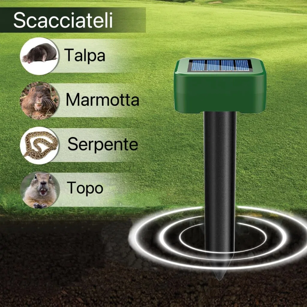 Dissuasori per Topi, Ultrasuoni per Topi da esterno 4 Pezzi, Repellente per Talpe, Ultrasuoni per Talpe, Dissuasori per Serpenti, Dissuasore Solare per Giardino e Campeggioi