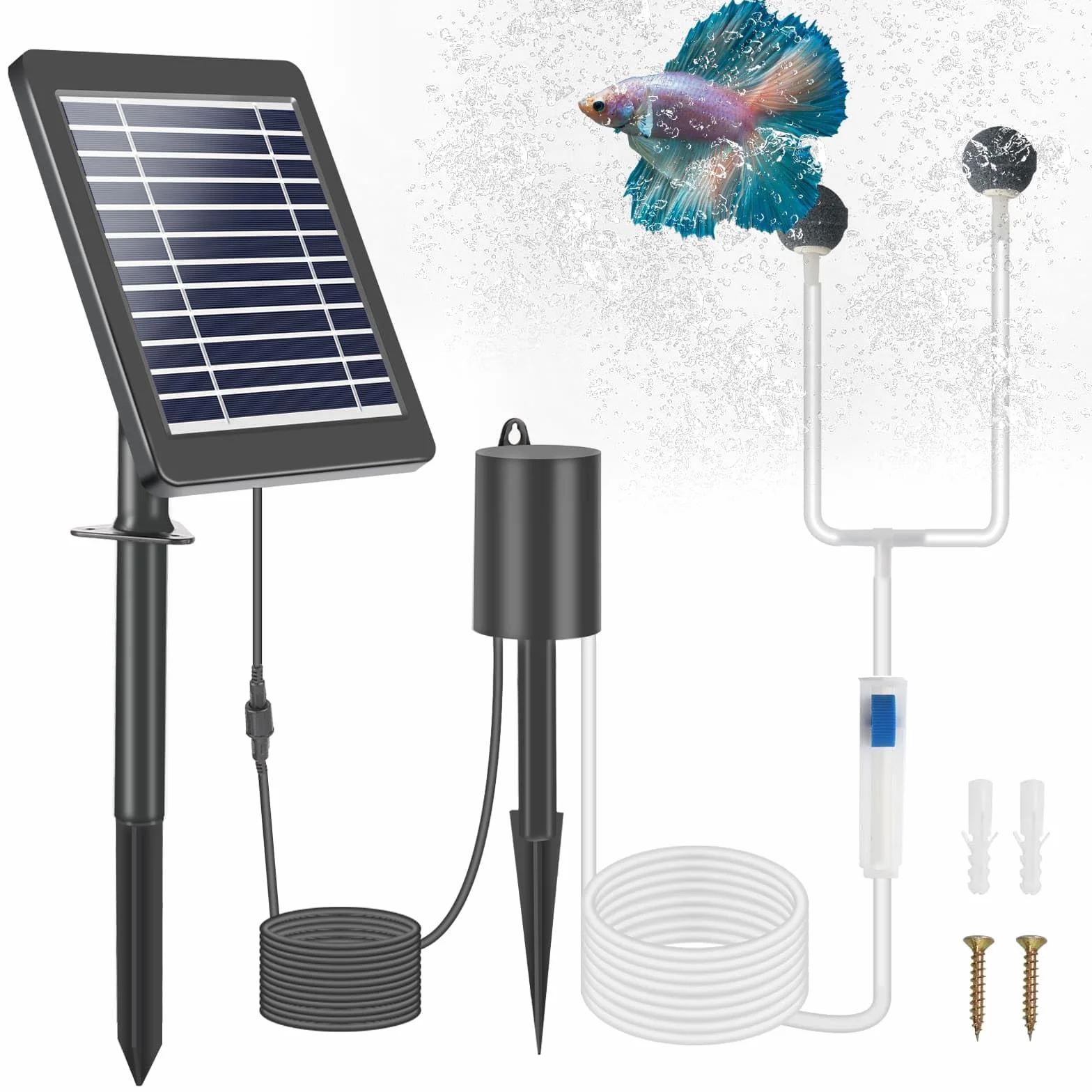 Weinsamkeit 4W Aeratore Laghetto Solare, Ossigeno Solare per Laghetto con Batteria 2200mAh, 3 modalità, Ossigenatore per Laghetto con Tubo di Ossigeno e 2 Pietra della Bolla, Ideale per Laghetti