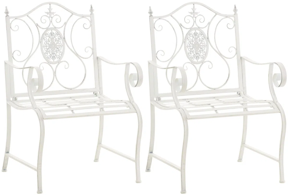 CLP Set di 2 sedie da Giardino Punjab in Stile Rustico I Sedia in Ferro Laccato I Sedia da Giardino Extra Robusta, Colore:Antico Bianco