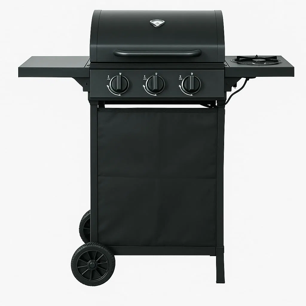 Barbecue a Gas California 2 Fuochi 9,7 Kw con Bruciatore Laterale in Acciaio Verniciato Nero