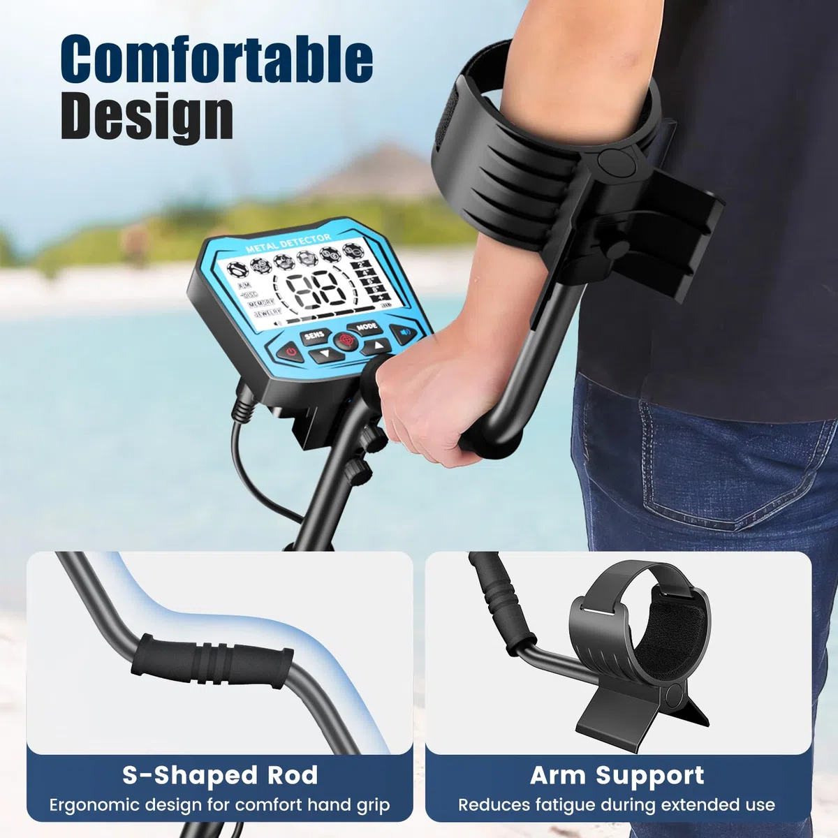Metal detector professionale con 2 batterie, 5 modalità Metal detector per adulti e bambini, chip anti-interferenza, impermeabile IP68, alimentazione a batteria e USB (Azzurro)