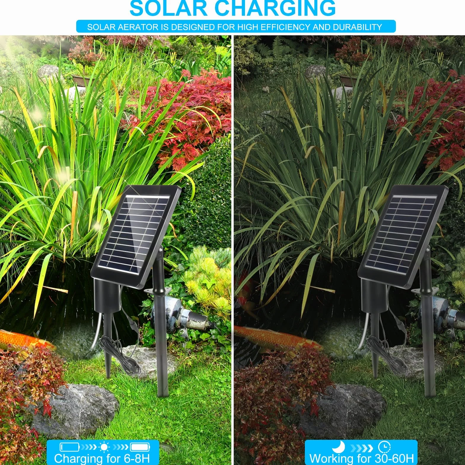 Weinsamkeit 4W Aeratore Laghetto Solare, Ossigeno Solare per Laghetto con Batteria 2200mAh, 3 modalità, Ossigenatore per Laghetto con Tubo di Ossigeno e 2 Pietra della Bolla, Ideale per Laghetti