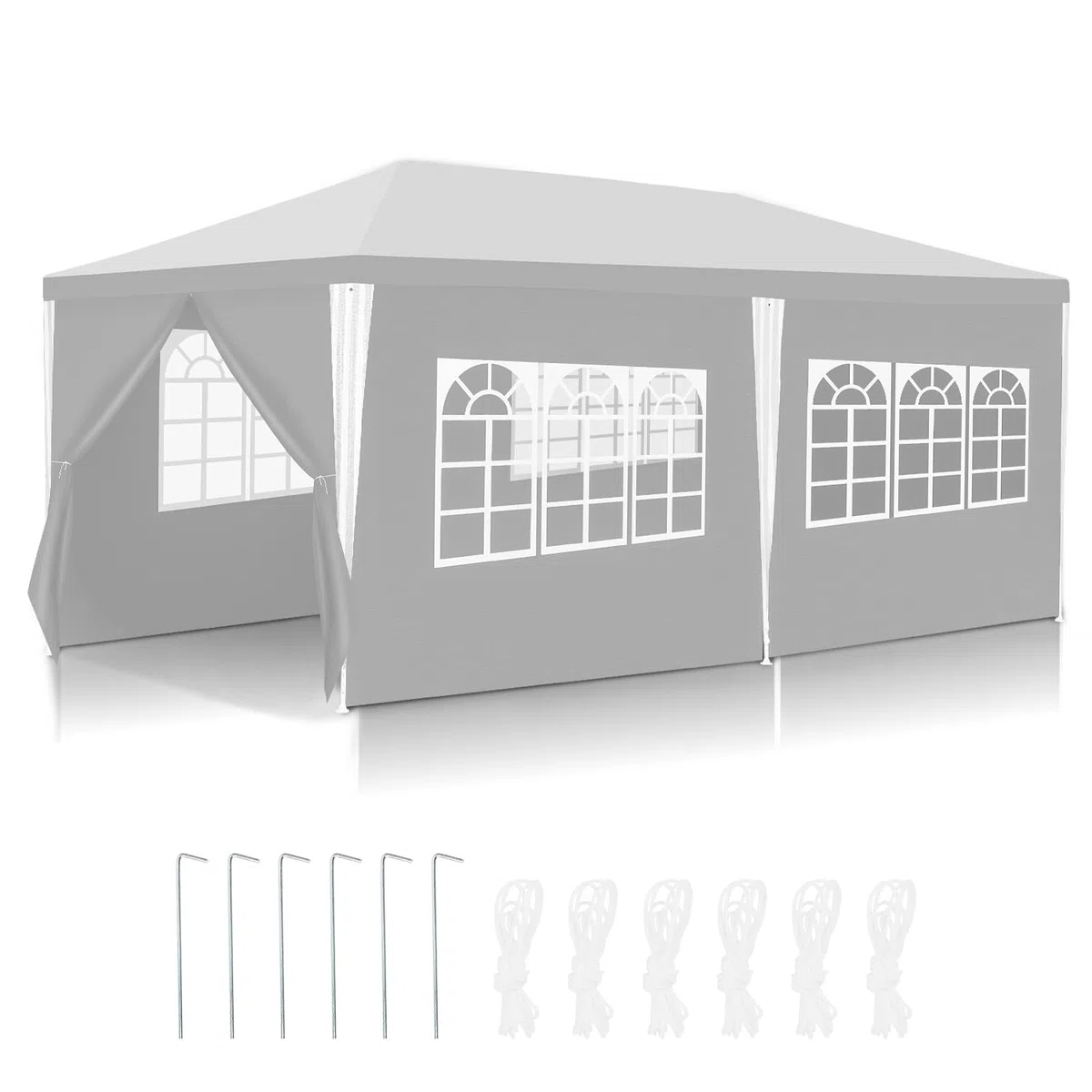 Gazebo da 3 x 6 m, tenda per feste impermeabile, tenda da giardino, 100 g/m², birreria, alta qualità, in PE, resistente ai raggi UV, con 6 pannelli laterali, bianco