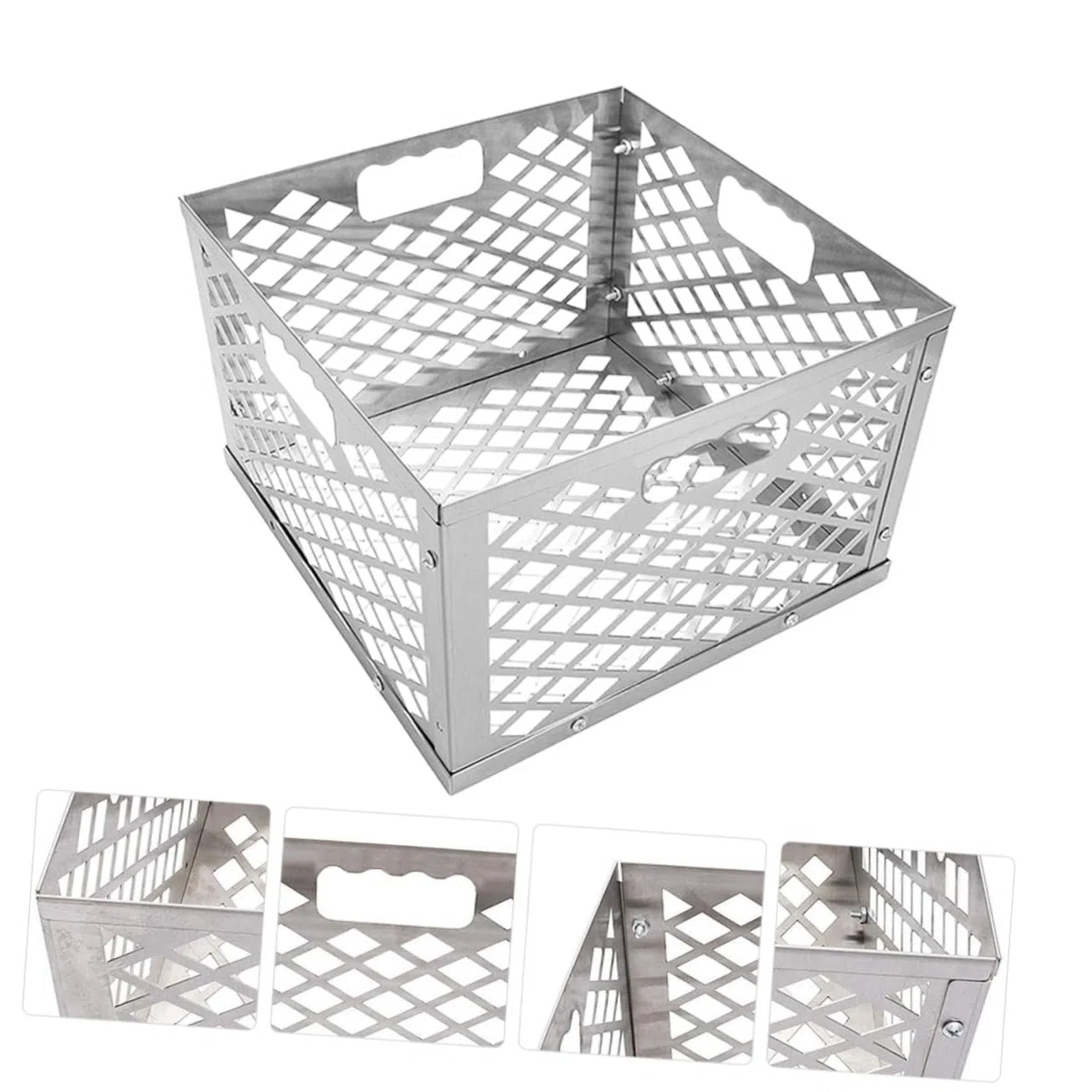 Cestello per Carbone in Acciaio Inox Manico Staccabile, Contenitore per Barbecue Offset per Affumicatura, Pratico Accessorio per Grigliate All’aperto