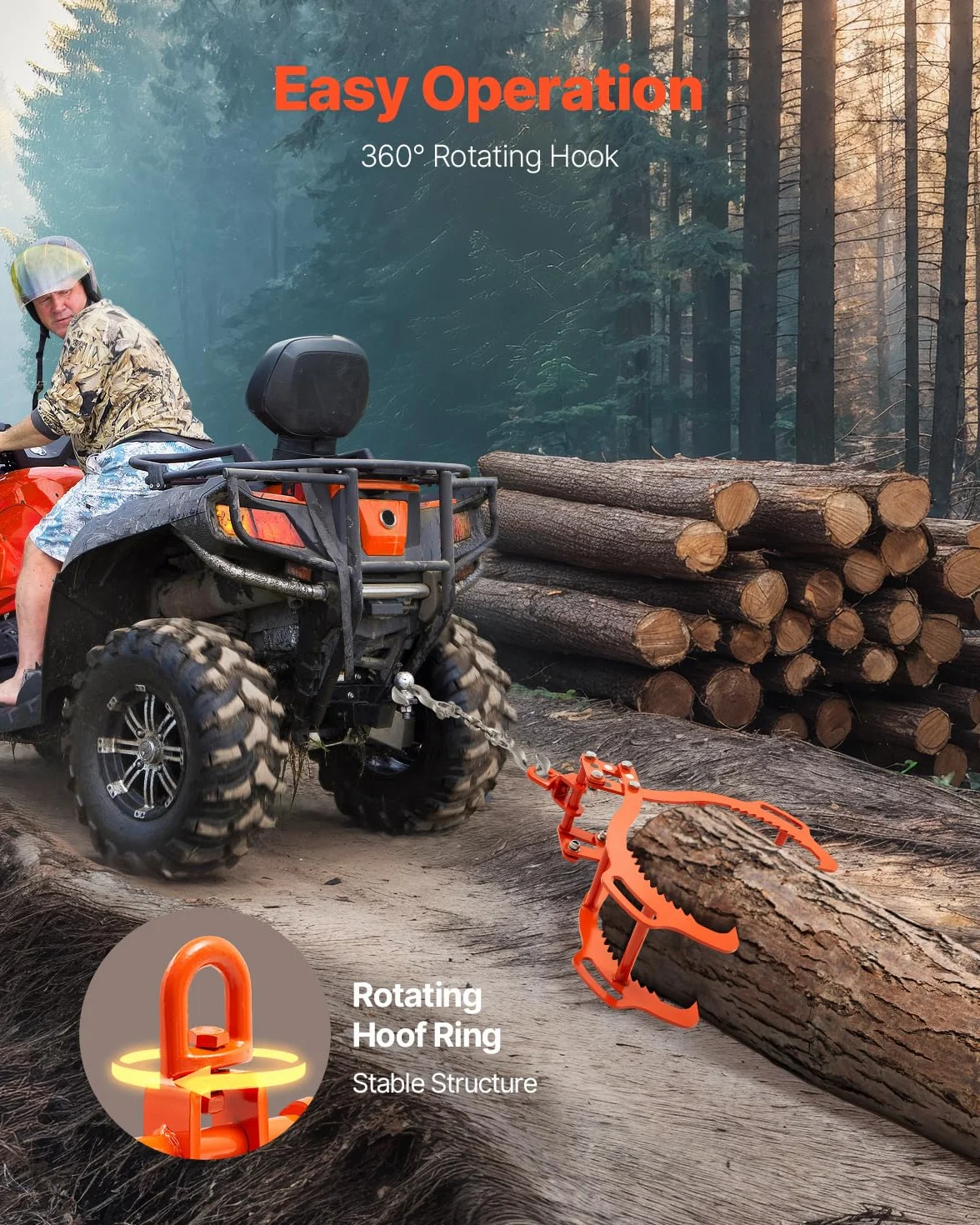 VEVOR Pinze per Sollevamento Pietre 710 mm a 4 Artigli, Pinze per Tronchi Girevole in Acciaio Capacità Sollevamento 453 kg Design ad Artiglio Seghettato, Pinze Aggancio per Camion, Trattori, Carrelli