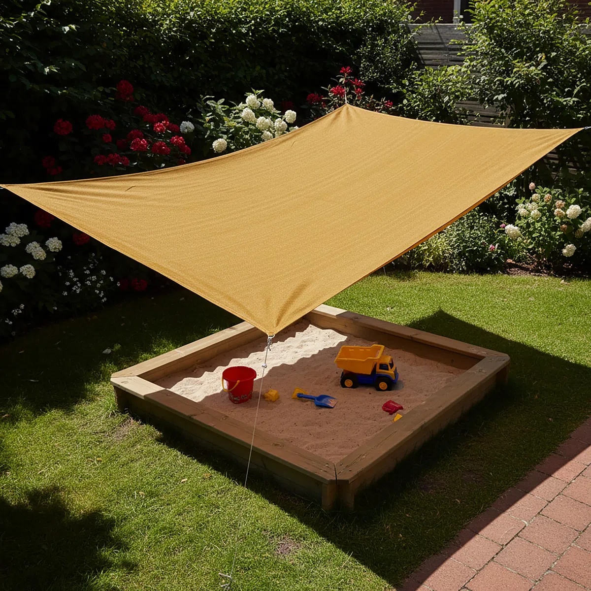 Relaxdays Vela Parasole, 4x5 m, HDPE, Traspirante, Giardino e Balcone, con Occhielli e Cavi, Rettangolare, Sabbia