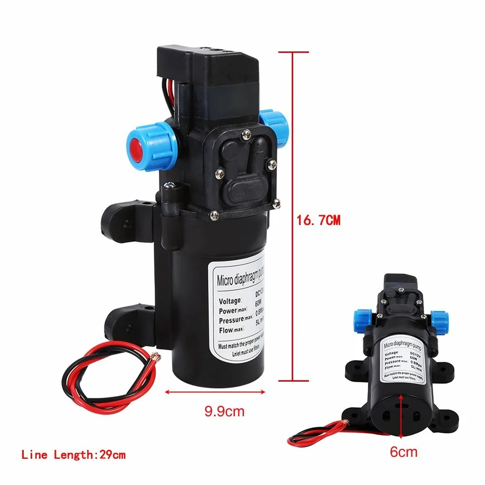Pompa autoadescante per lacqua, DC12V membrana auto adescante ad alta pressione, pompa ad acqua per lavaggio auto o barca, pulizia e irrigazione giardino, 5L/min, 60 W