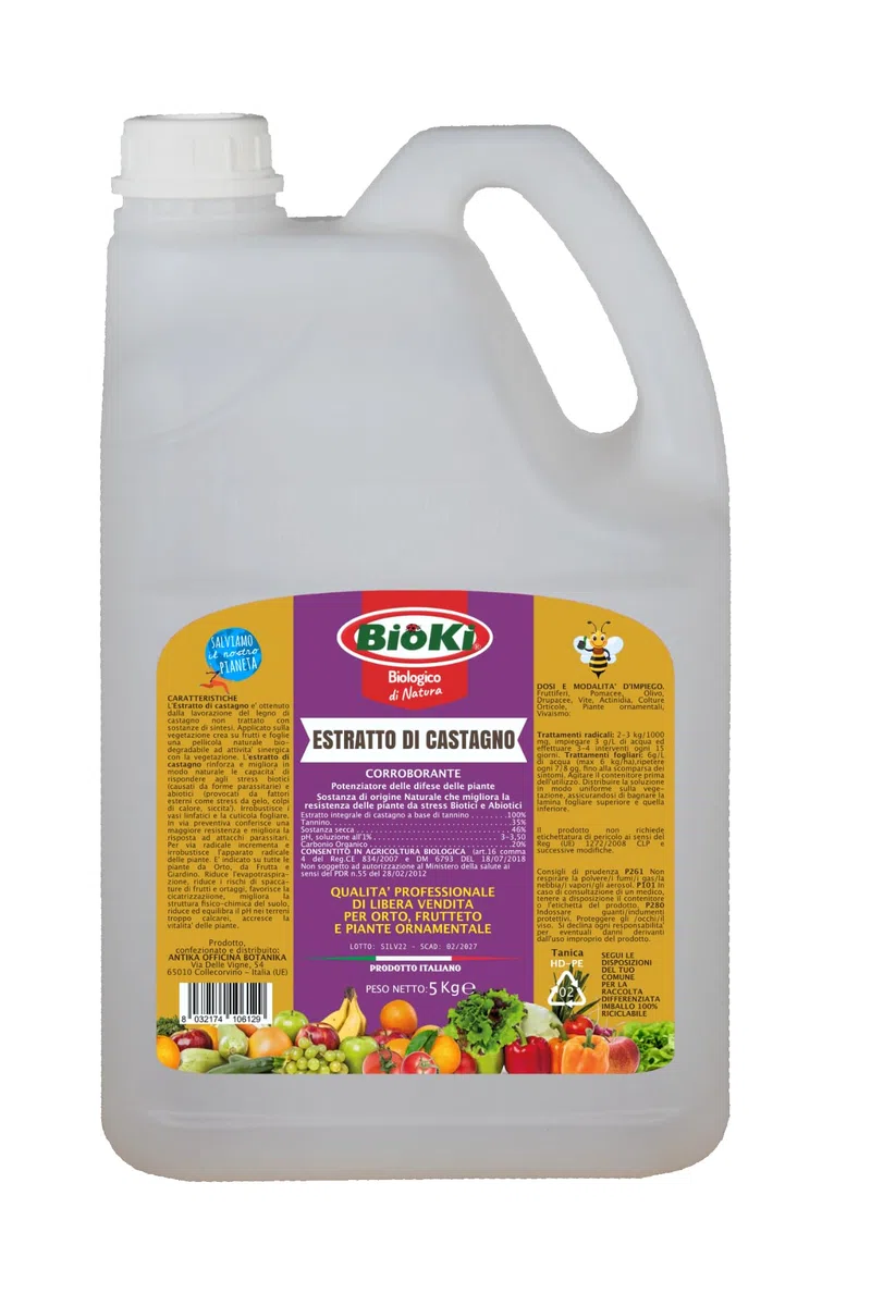Antika Officina Botanika Estratto distillato di legno di castagno, elicitore di resistenza per malattie di orticoltura, frutticoltura e giardinaggio, tanica da 5 kg