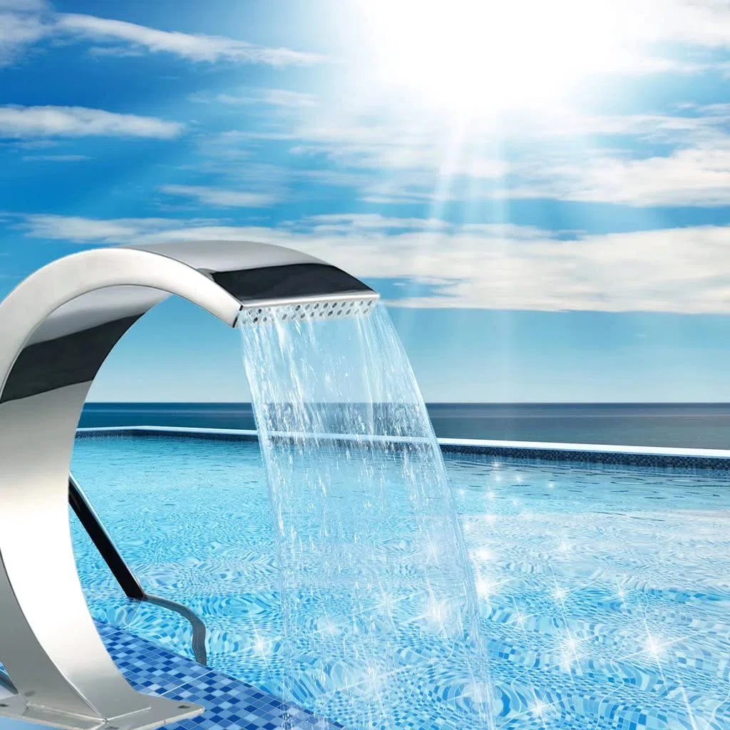 SIERINO Fontana a Cascata per Piscina in Acciaio Inossidabile - Fontana per Piscina in Argento per Esterni Decorazione da Giardino per Piscine Interrate Cascate Fontana, 11 Gancio ad Arco, 65 * 30 cm