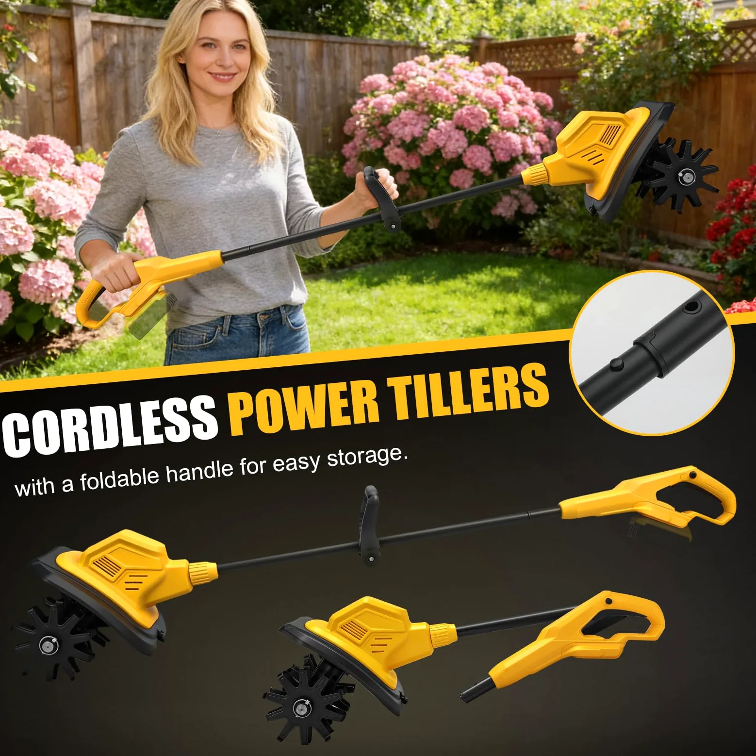 Motozappa senza fili per Dewalt 18 V, 20 V Batteria, Motozappa a Batteria con Motore Brushless, Altezza Regolabile, larghezza di lavoro 20 cm, profondità di lavoro 18 cm, per Giardini e Cortili