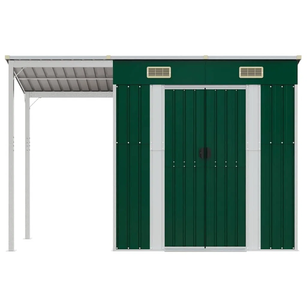 vidaXL Capanno Giardino con Tetto Esteso Verde 277x107x181cm Acciaio