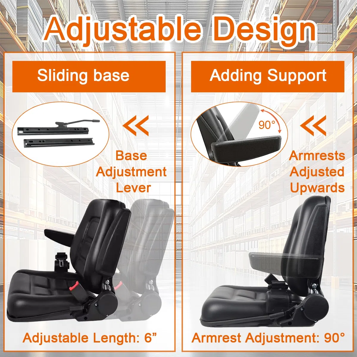 Sedile universale per carrello, sedile trattore pieghevole con schienale regolabile, cintura di sicurezza per tosaerba in PVC per escavatore, pale compatta, terna per escavatore, bulldozer, pale