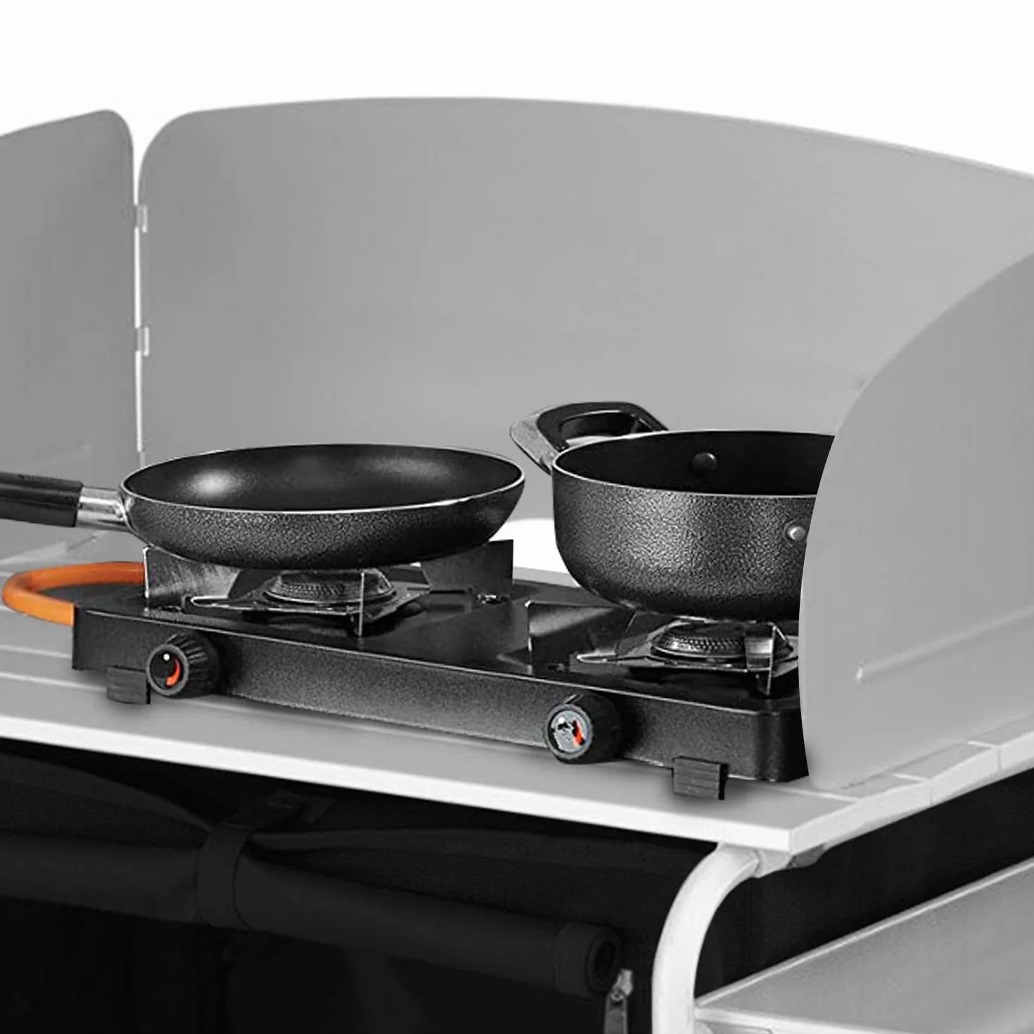 Cucina da Campeggio con Paraspruzzi, Mobile da Campeggio con Borsa da Trasporto e Telaio in Alluminio, Mobiletto da Campeggio All'aperto Regolabile in Altezza e Pieghevole per Picnic