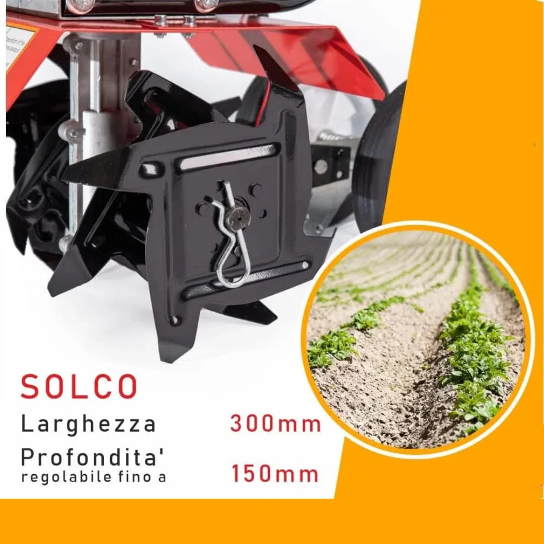Motozappa a Scoppio 2 Tempi 52cc – Potente e Compatta, Larghezza 30cm, Profondità 15cm, Zappette in Acciaio Rinforzato