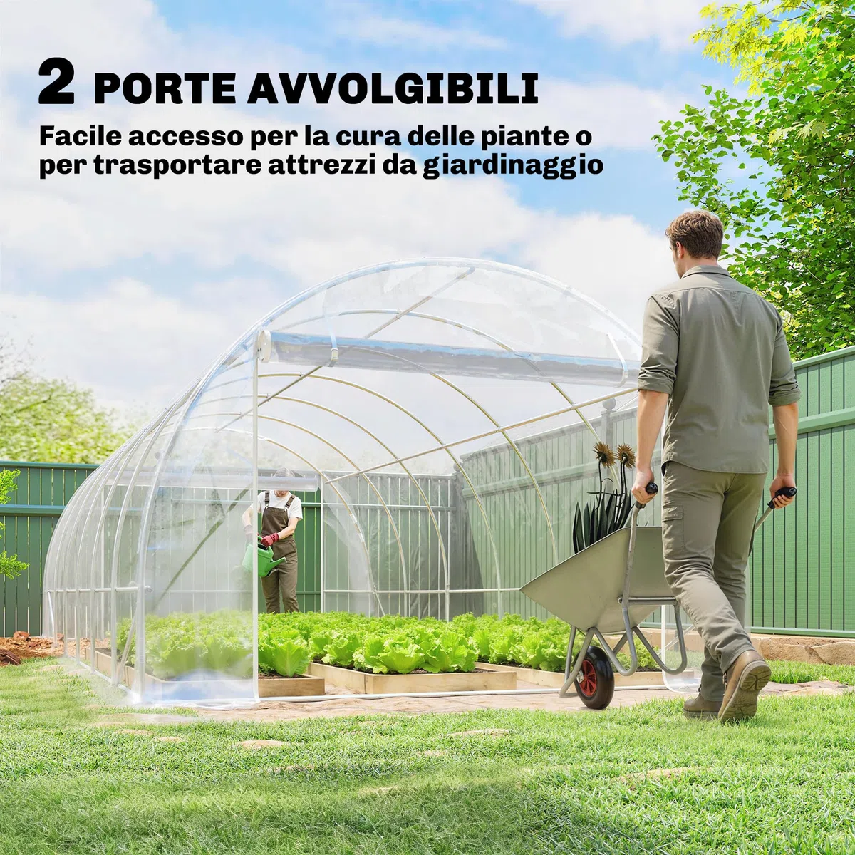 Outsunny Serra da Giardino a Tunnel 3x6x2 m con 2 Porte Avvolgibili, Serra per Orto con 4 Rinforzi Diagonali, Struttura in Acciaio e Copertura PE, per Orto Verdure Fiori Frutta, Anti UV, Trasparente