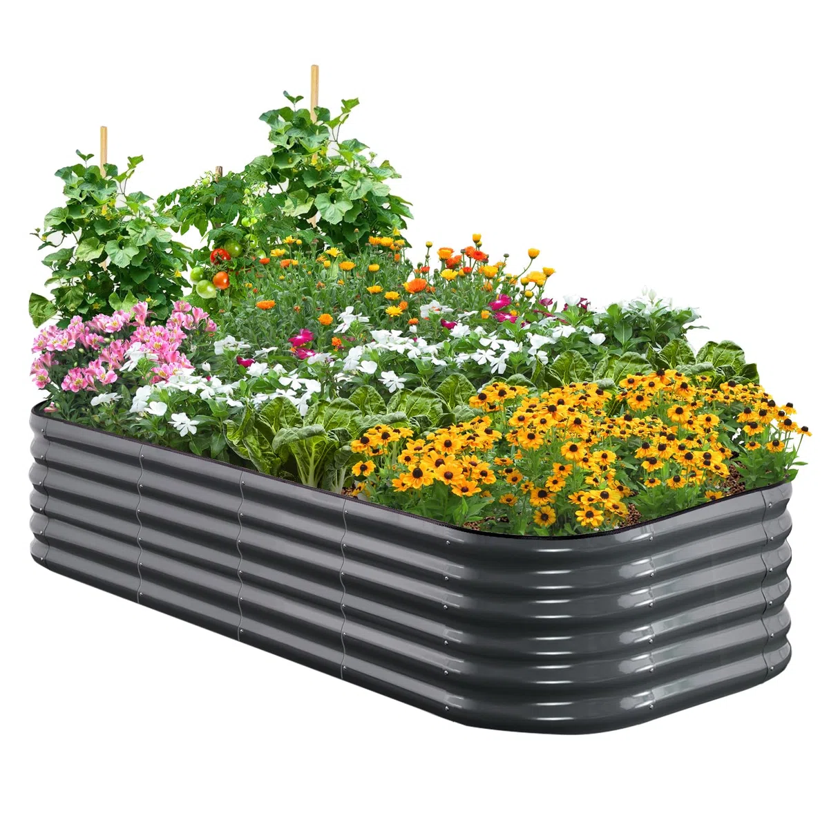 Quictent Kit di Orto RiAlzato Galvanizzato, Fioriera Ovalata in Metallo per Verdure all'Aperto e Giardino, 180x90x45cm
